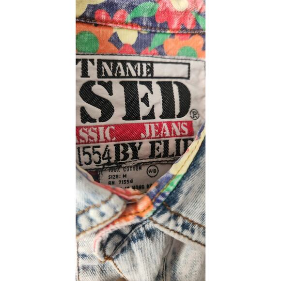 VTG Get Used By Elie Women Medium Distressed Patchwork Floral Denim Shirt Jacket - Picture 3 of 3